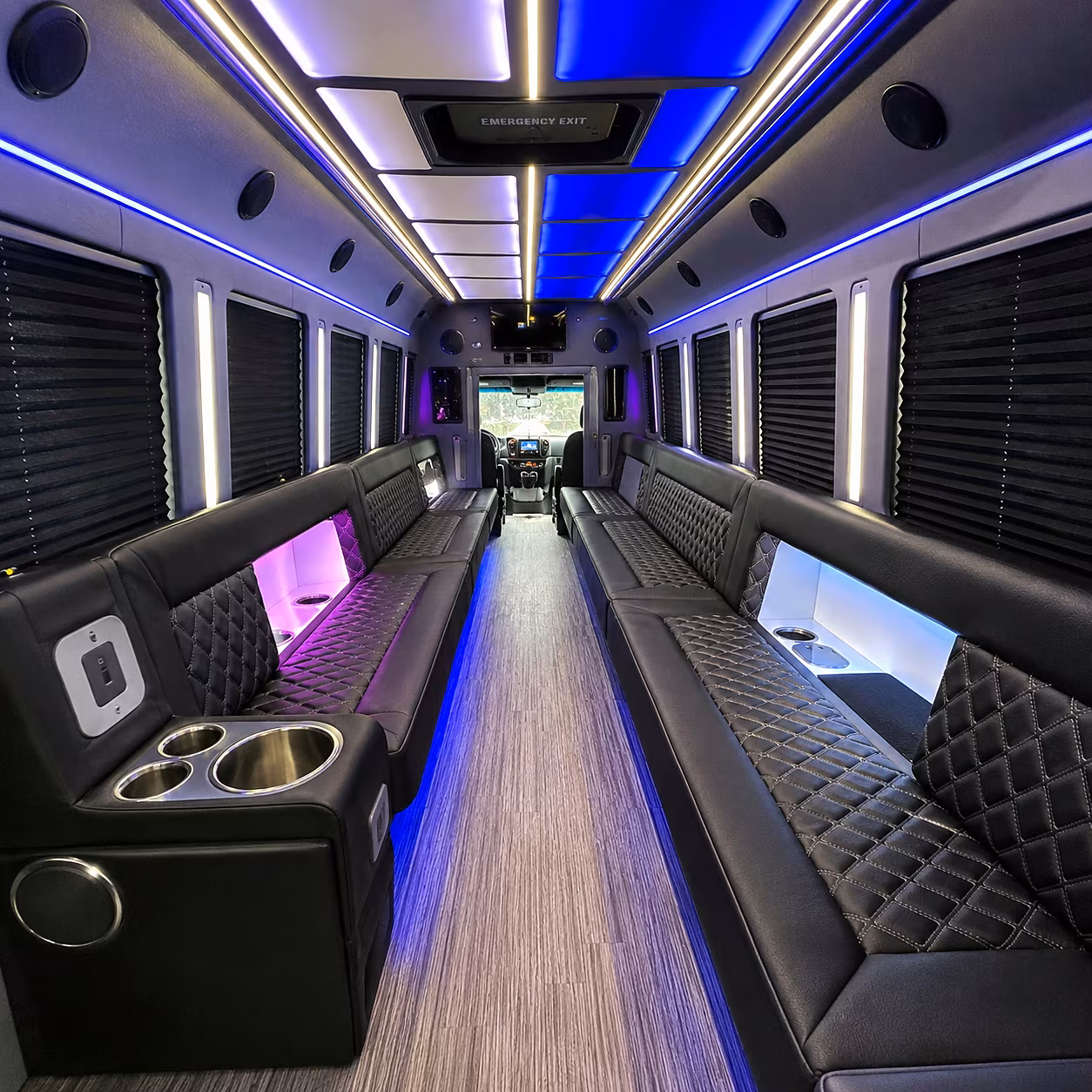 Passenger seating aboard a party bus rental serving Nashville