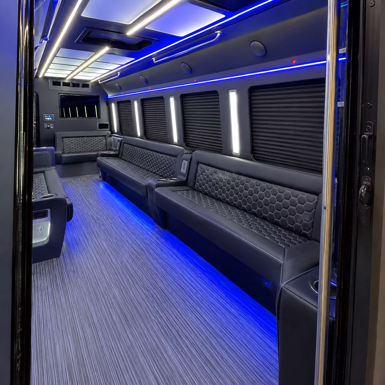 Interior of a party bus rental serving Nashville